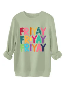 Sweat-shirt decontracte pour femme vert sauge col rond avec motif friyay drole