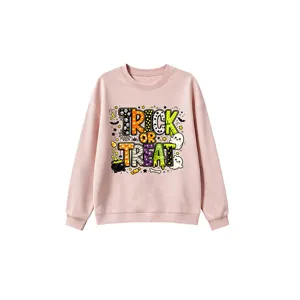 Bonita sudadera rosa de Halloween con estampado de fantasma trick or treat para estilo casual.