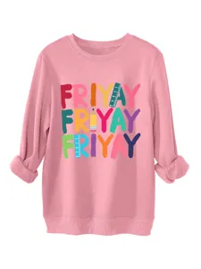 Sweat-shirt thermique rose pour femme, pull molletonné confortable avec imprimé coloré friyay.