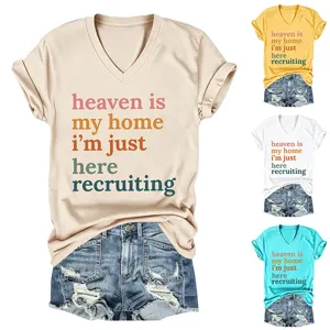 Mujeres casual cuello en V manga corta camiseta con estampado de letras y shorts