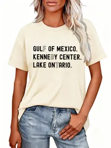 Casual dames korte mouwen t-shirt met grafische tekstprint, comfortabele katoenen top.