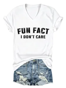 Camiseta casual de manga corta con cuello en V blanco para mujer con estampado divertido.