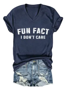Camiseta casual de mujer con cuello en V y manga corta con estampado divertido, tela cómoda.