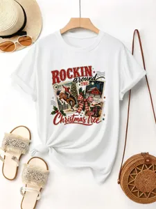 Gynaikeia vintage christougenniaka cowboy grafiko kontomanyko leuko t-shirt casual top
