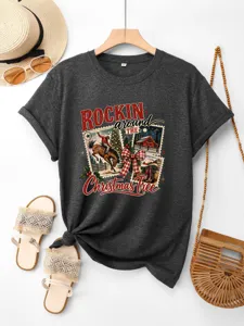 Γυναικείο Vintage Χριστουγεννιάτικο Γραφικό T-Shirt Κοντομάνικο Casual Βαμβακερό Top