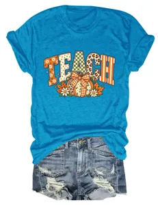 Vrouwen casual korte mouw T-shirt met pompoen herfst grafische print top dagelijkse kleding