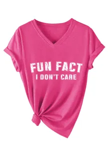 Camiseta de manga corta con cuello en V para mujer elegante, top de verano casual divertido.
