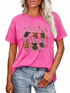Vrouwen Casual Leuke Kat Grafisch Korte Mouw T-Shirt Zomer Mode Ronde Hals Topje