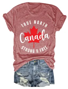Damen Kurzarm T-Shirt Grafik True North Canada Strong Free Freizeit Sommer Oberteil