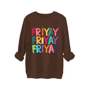 Sweatshirt femme marron à manches longues pull chaud décontracté avec imprimé friyay chic