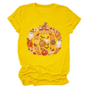 Γυναικείο casual κοντομάνικο t-shirt με χαριτωμένο τύπωμα κολοκύθας και φάντασμα.