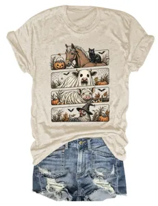 Camiseta corta de mujer con gráfico de animales de Halloween vintage y pantalones cortos
