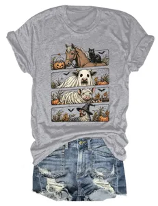 Camiseta de manga corta con estampado de animales de Halloween y pantalones cortos.