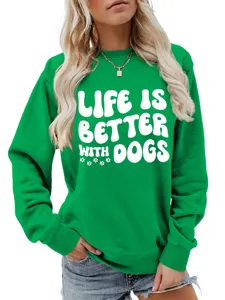 Grüner Damen Sweatshirt mit niedlichem Hunde Spruch Aufdruck langarm lässiges Oberteil
