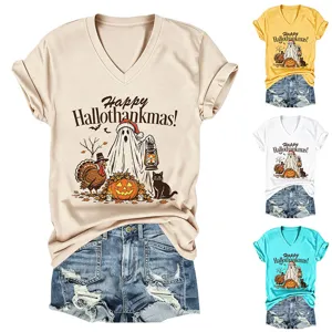 Casual grappig dames V-hals korte mouw T-shirt met schattige feestdag grafische print design.