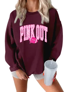 Γυναικείο φούτερ μακρυμάνικο με στάμπα Pink Out Football casual πουλόβερ top