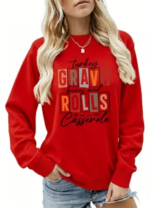 Sweat-shirt à manches longues et col rond automne hiver pour femme avec impression de lettres.