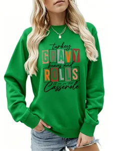 Sweat-shirt a manches longues pour femme vert avec motif de texte de vacances amusant.