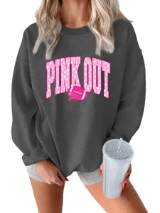 Γυναικείο φούτερ με στάμπες ποδοσφαίρου pink out casual μακρυμάνικο ζεστό παχύ τοπ