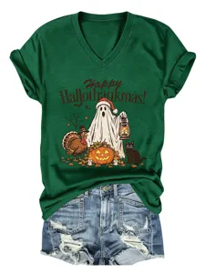 Vrouwen grafisch V-hals korte mouw T-shirt casual grappige vakantie top met korte broek