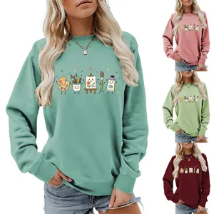 Simpatica felpa girocollo casual da donna a maniche lunghe con stampa artistica top