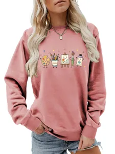 Felpa girocollo da donna con stampa di articoli d'arte simpatici pullover rosa maniche