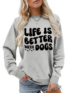 Damen lässiger Rundhals Pullover mit Hundemotiv Druck, bequem und stilvoll für den Alltag.
