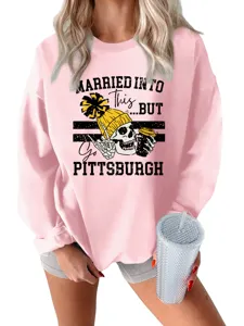 Fashion women's pink graphic sweatshirt casual long sleeve pullover with skull print top