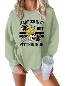 Women casual fleece sweatshirt featuring cool skull graphic print and long sleeves top style.