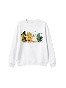 Cute Halloween dinosaur print crewneck long sleeve sweatshirt for kids and children.
