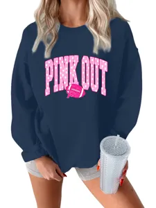 Γυναικείο casual χοντρό ζεστό pink out ποδόσφαιρο γραφικό φούτερ μακρυμάνικο λεπτομέρεια