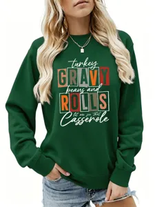 Sweatshirt graphique pour femme manches longues col rond vert pull de Thanksgiving mode