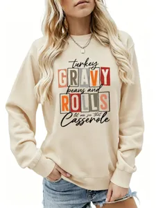 Sweat femme casual graphique automne hiver manches longues beige haut imprimé drôle style