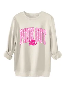 Γυναικείο χοντρό ζεστό pink out football φούτερ με στρογγυλή λαιμόκοψη, μπεζ casual.