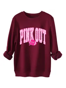 Γυναικεία χοντρή ζεστή pink out football φούτερ casual στρογγυλή λαιμόκοψη χειμώνας τοπ