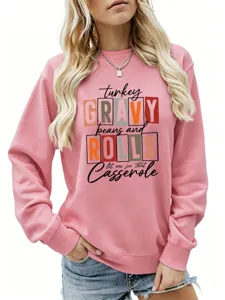Sweat-shirt Femme Thanksgiving Imprimé Lettres Turkey Casual Manches Longues Automne Haut Mode