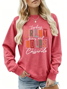 Femme sweat-shirt col rond décontracté avec imprimé lettre Thanksgiving haut manches longues