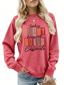 Femme sweat-shirt à manches longues et col rond décontracté avec imprimé graphique Thanksgiving