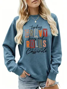 Sweat-shirt à col ras du cou motif Thanksgiving pour femmes haut décontracté élégant.