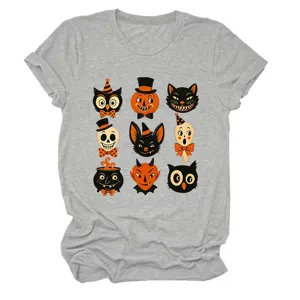 Women vintage halloween print short sleeve t-shirt casual crewneck graphic tee top