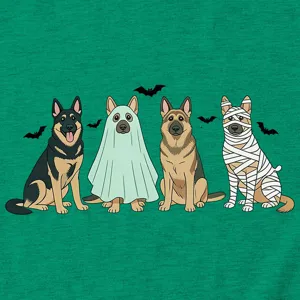 Women's cute Halloween German Shepherd graphic short sleeve t-shirt fabric detail close up