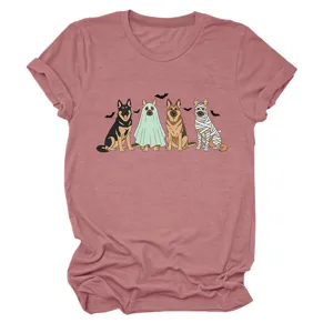 Women's cute Halloween German Shepherd print casual crew neck short sleeve T-shirt