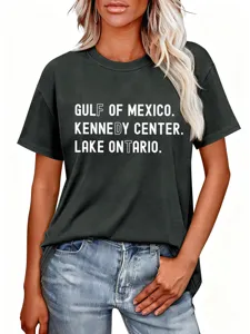 Casual dames t-shirt met korte mouwen en opdruk, comfortabele regular fit katoenen top.