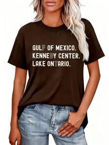 Dames bruin korte mouw t-shirt casual grafisch t-shirt met stijlvolle tekst print top