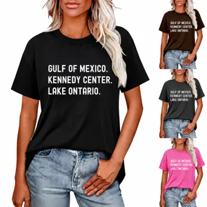 Dames Casual Katoenmix T-Shirt Korte Mouw Ronde Hals Top Met Gulf Of Mexico Kennedy Center Print Graphic Tee