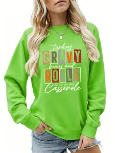 Joli sweat-shirt vert pour femme avec col rond et stylé Thanksgiving motif pour l'automne.