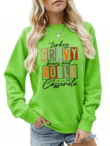 Sweat shirt à manches longues vert vif pour femme haut graphique de vacances mode automne