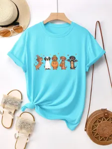 Donna carino Halloween bassotto grafico manica corta t-shirt cotone estate top