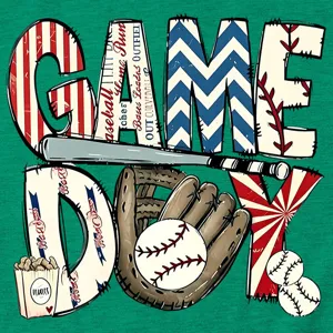 Baseball Game Day Grafik Print Detailansicht fuer Damen Kurzarm T-Shirt Kleidung.