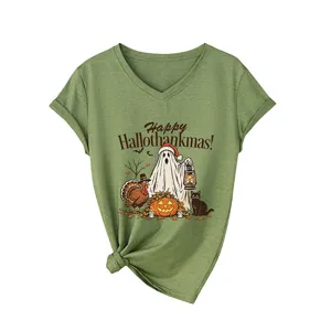 Casual mode dames V-hals korte mouw T-shirt met grappige vakantie grafische print.